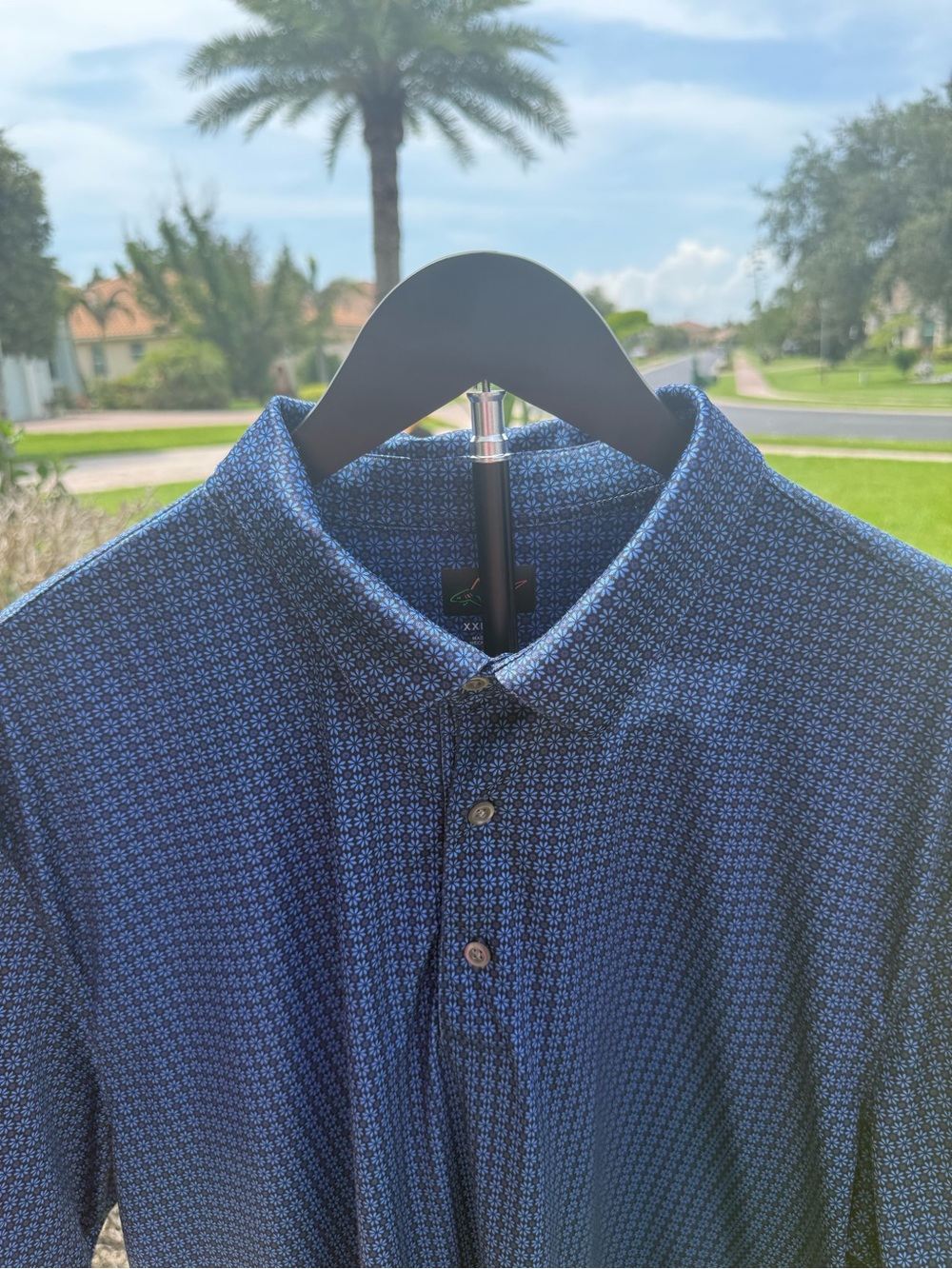 Greg Norman Collection Blue Micro-Pattern Performance Polo - Picture 4 of 13